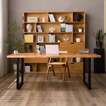 Solid Wood Office Desk, Dining Table, Desk -55 to 62 inches, Modern Farmhouse Design, can accommodate 2-8 People, Easy to Assemble, Ideal for Learning, Writing, and Dining. (55 inches)