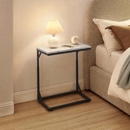 C-Shaped End Table, Small Sofa Table with Metal Frame, Adjustable Height Side Table for Couch, Living Room, Bedroom, Bedside (Black, Medium)