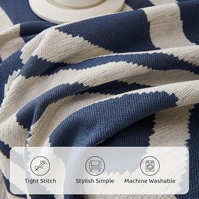 STACYPIK Thick Boho Couch Covers for Dog Cat, Modern Blue Triangle Sofa Cover for Living Room, Reversible Furniture Protector for 3 Cushion Couch, Anti Slip Jacquard Loveseat Covers for Sofa-71X118IN