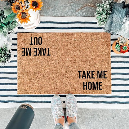 Funny Coir Doormat Take Me Home Take Me Out Front Door Mat Entryway Outdoor Mat with Heavy Duty Front Porch Decor Patio Welcome Mats Entry Natural Coconut Brown Novelty Gift Mat 23.7 x 15.7 inch