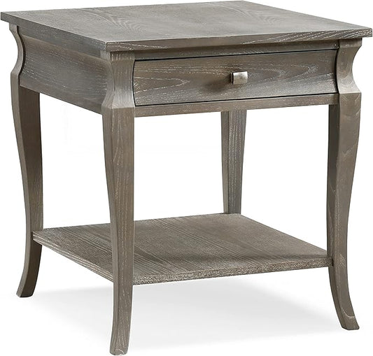 Leick Home Luna End Table, 1 Drawer, Display Shelf, Solid Wood, Easy Assembly, Gray Wash, 24in D x 22in W x 24in H, 11607-GW
