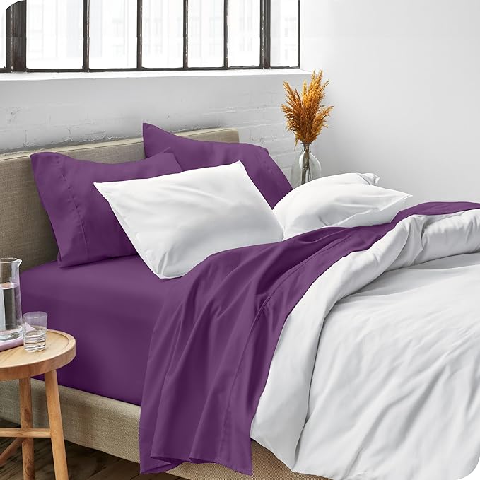 Bare Home Split Head Flex King Sheet Set - 1800 Ultra-Soft Microfiber Bed Sheets - Double Brushed - Deep Pockets - Easy Fit - 4 Piece Set - FlexTop King Bedding Sheets (Split Head Flex King, Plum)