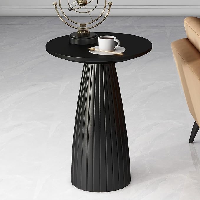 Black Pedestal Side Table 14.56'' Dia, Modern Accent End Table, Fluted Base Design, Minimalist Drink Table for Small Space Living Room, Bedroom
