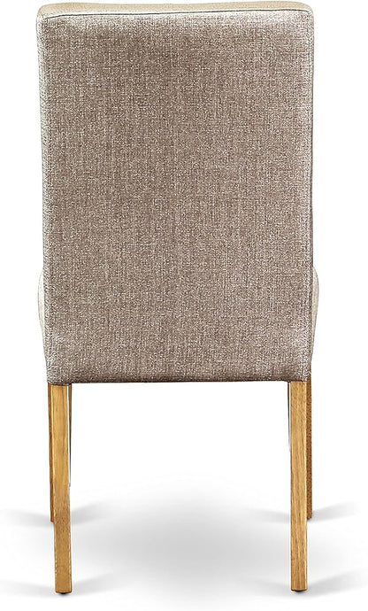East West Furniture AMDR3-OAK-16 3 Piece Dining Room Table Set Contains a Round Kitchen Table with Pedestal and 2 Dark Khaki Linen Fabric Parsons Dining Chairs, 36x36 Inch, Oak
