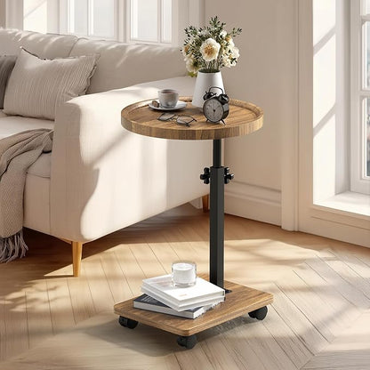 PPAMAPIC C Shaped End Table Adjustable Height, 360°Swivel TV Tray Table for Small Spaces, Side Table for Living Room, Couch Tables That Slide Under for Sofa Bed Chair