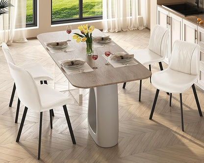 Upholstered Dining Chairs Set of 4, Modern Kitchen & Dining Room Chairs, Faux Leather, Sturdy Metal Legs, for Living Room, Cafe & Restaurant- White