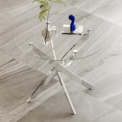 Glass Dining Table, Modern Kitchen Table 36" Small Round Dining Table for Apartment Kitchen Dining Room,Tempered Glass Table Top