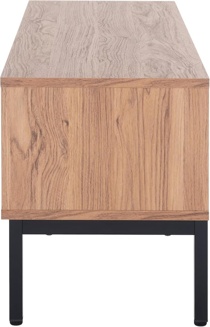 SAFAVIEH Lylia TV Stand for up to 55" Flatscreen – Oak with Black Legs & Handle, 1 Sliding Door, 1 Open Shelf, Entertainment Media Console (MED9617D)