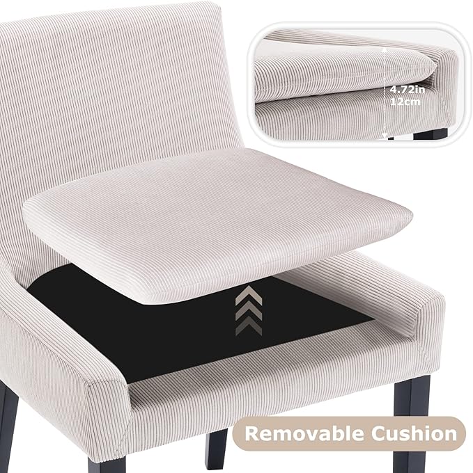 COLAMY Modern Dining Chairs Set of 6, Upholstered Corduroy Accent Side Leisure Chairs with Mid Back and Wood Legs for Living Room/Dining Room-Beige