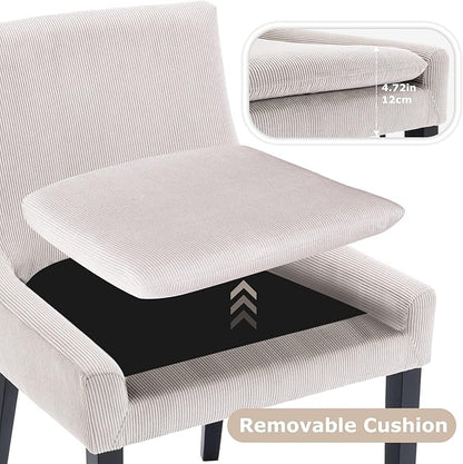 COLAMY Modern Dining Chairs Set of 4, Upholstered Corduroy Accent Side Leisure Chairs with Mid Back and Wood Legs for Living Room/Dining Room-Beige