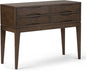 SIMPLIHOME Harper Console Table - 40 Inch Wide Solid Hardwood Sofa Table in Walnut Brown, Mid-Century Modern Storage Table for Entryway or Living Room with 4 Drawers, Notched Handles, and Tapered Legs