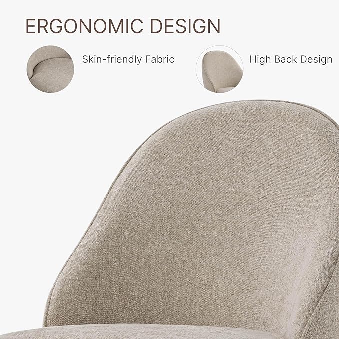 Swivel Dining Chairs Modern Desk Chair Upholstered Linen Fabric Side Chair for Kitchen Dining Room Bedroom,Khaki,2 Box