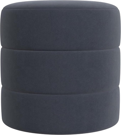 HomePop Upholstered Round Ottoman (No Lid, Seat Only) Home Décor | Round Pouf Foot Rest – Steel Blue Velvet