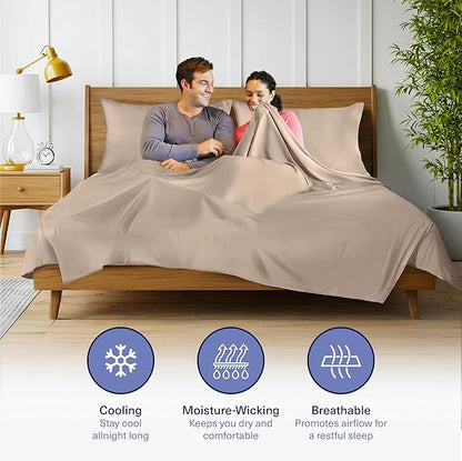Kickoff Viscose Bamboo Sheets Queen Size 4-pc 100% Organic Bamboo Viscose Bed Cooling Sheets Queen Size Set Cool Bedding for hot Sleepers Sheet, Flat, Fitted, Pillowcases (Iced Latte, Q)