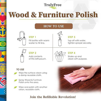 Natural Wood Cleaner & Furniture Polish - Leather Cleaner, Vinyl, Furniture & Wood Polish, Helps Remove Water Stain, Unscented - Includes: 1 Refillable Empty 12oz Bottle & 1 Refill(3 fl oz)