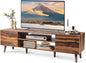 WLIVE TV Stand for 65 70 inch TV, Mid Century Modern TV Console, Entertainment Center with Storage for Living Room, Retro Brown