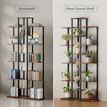 Bookshelf，Small Bookcase for Small Space，6-Tier Bookshelf for Living Room, Home Office, Study，7.87 x 26.77 x 55.5 Inches,Rustic Brown
