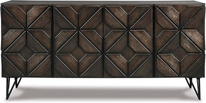 Signature Design by Ashley Chasinfield Urban Geometric Design TV Stand Fits TVs up to 70", 4 Cabinet Doors and 3 Adjustable Storage Shelves, Dark Brown
