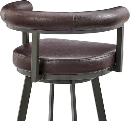 Armen Living Magnolia Swivel Counter Stool in Brown Metal with Brown Faux Leather