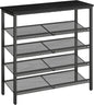 HOOBRO Shoe Rack for Entryway, 5-Tier Organizer with Adjustable Mesh Shelves, 16-20 Pairs, Spacious Floor Mount, Metal, Industrial, Closet Shoe Shelf, Black BB12XJ01