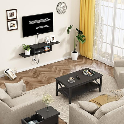 ChooChoo Floating TV Unit, Wall Mount Entertainment Center Media Console for Living Room, Bedroom, Black