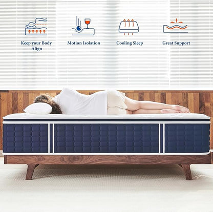 Coolvie 14 Inch Queen Mattress, Medium Firm Memory Foam Queen Size Mattresses in a Box, Hybrid CertiPUR-US® Certified Foam Pocket Springs for Motion Isolation & Pressure Relieving, 100-Night Trial