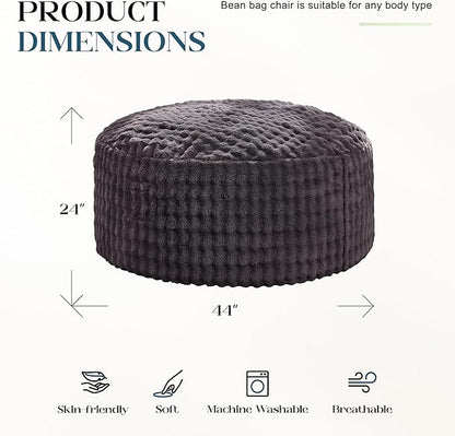 Hobestluk Bean Bag Chairs 4ft Beanbag Chair with Filler Adult Bean Bags with Fluffy & Machine Washable Cover, Giant Bean Bag Chairs for Adults (Dark Grey, 4FT-44" x 44" x 24")