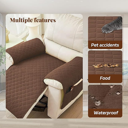 MEHIDFY Sofa Seat Arm Cover, Waterproof Couch Armrest Protector, Anti-Slip Sofa Cover, Remote Holder for Armchair, Dual Side Recliner Caddy with 3 Pockets for TV Remote, Phone, Pad, Pen, Book(Brown)