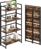 No Assembly Folding Bookshelf, 4 Tiers Collapsible Book Shelf for Home Office, Vintage Wood Foldable Bookcase Storage Organizer for Living Room Bedroom (Rustic Brown)