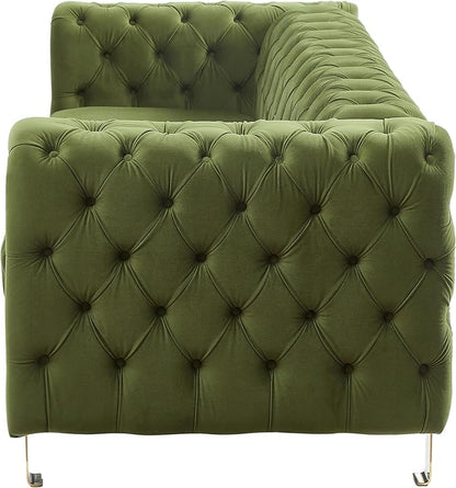 Merax Comfy 3-seat Sofa with Tufted Back and Arm and Gold Iron Legs, Modern Couch for Living Room, Bedroom, Apartment, Office, Green