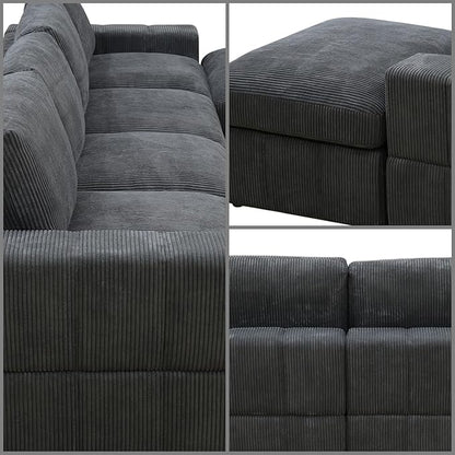 L Shaped Sectional Couches for Living Room, Modular Sectional Couch with Ottoman & Chaise, Modern Lounge Living Room Furniture Sofa for Adults, Dark Grey