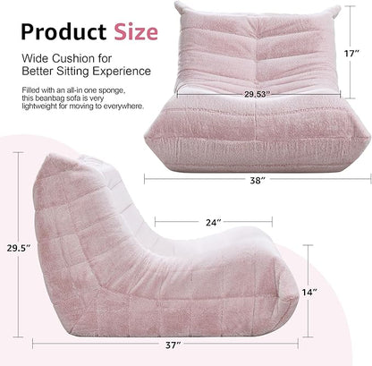 Bean Bag Chairs for Adults Giant Bean Bag Chair Memory Foam BeanBag Chair Big Bean Bag Sofa with Filler Faux Fur Fireside Beanbags Lazy Sofa for Living Room Bedroom Dorm Office (Pink Plush)