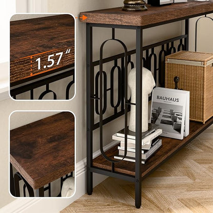 Industrial Console Table for Entryway, Rustic Console Table Behind Couch, 2 Tier Sofa Tables for Home Living Room, Hallway, Entrance, with Metal Frame(48 inches)