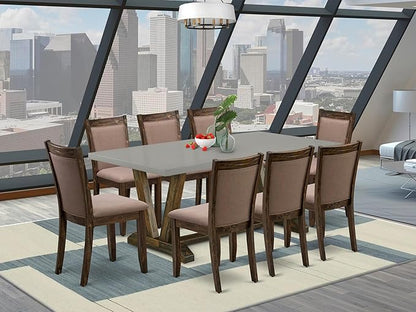 East West Furniture V797MZ748-9 9 Piece Modern Dining Table Set Includes a Rectangle Wooden Table with V-Legs and 8 Coffee Linen Fabric Parson Dining Chairs, 40x72 Inch, Multi-Color