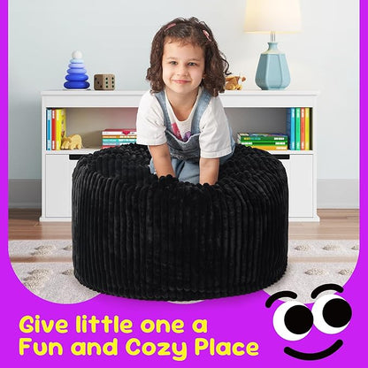 Hobestluk Bean Bag Chairs 2.5FT Bean Bag Chair with Memory Foam Filled & Stripe Plush Cover Small Bean Bag Chairs for Playroom, Living Room, Bedroom (Black)