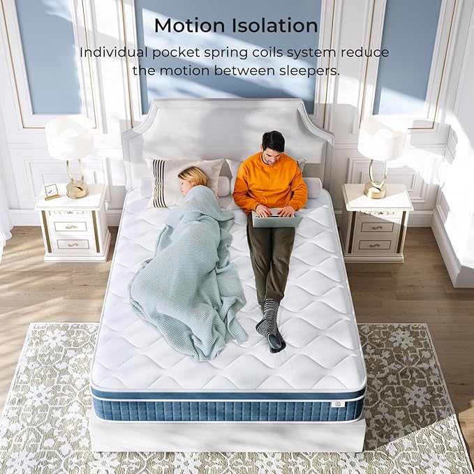 Queen Mattress 10 Inch, Hybrid Queen Bed Mattress with Individual Pocket Springs and Pressure-Relieving Memory Foam, Breathable, Medium Firm Mattress in a Box Queen Size 80"x60"x10"