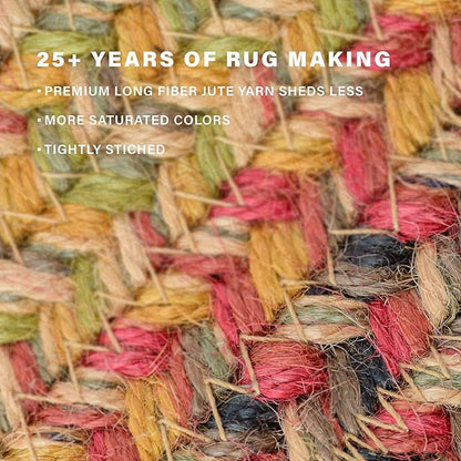 Kingston Jute Braided Rug 2x3' Multicolor – Braided Indoor Entryway Rug, Also Ideal to Use in Kitchen and Bathroom