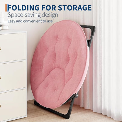Saucer Chair with Faux Fur Cover - Foldable Moon Chair for Teens & Adults, Large Circle Seat Perfect for Bedroom, Living Room & Playroom, Soft Gaming Chair for Compact Spaces, Pink