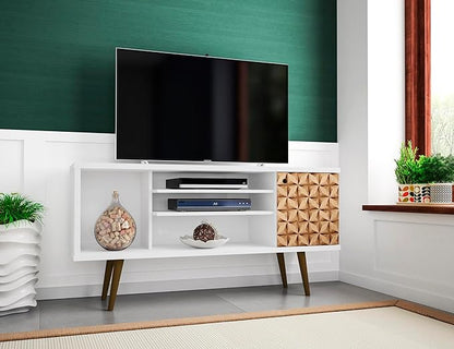 Manhattan Comfort Liberty Mid Century Modern TV Stand for Televisions up to 50 Inches, Bedroom and Living Room Entertainment Center with Storage, Shelves, and Cabinet, 53" Wide, White/3d Print