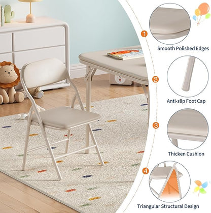 GarveeHome 3-Piece Kids Folding Table and Chairs Set, Toddlers Children's Activity Table and Chairs Set for Dining Room,Daycare,Classrooms
