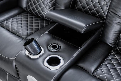 Ball & Cast Power Recliner Sofa Set Leather Reclining Sofa Set Living Room Furniture Set 3PCS Recliner Couch Loveseat and Chair Sets with LED,USB Charging,Cup Holders,Storage Console for Home Theater