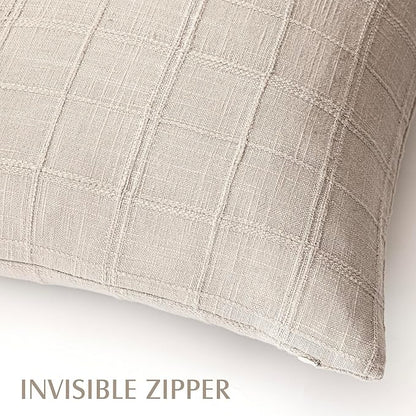 Foindtower Set of 2 Decorative Linen Check Throw Pillow Covers Neutral Long Body Lumbar Cushion Covers Farmhouse Vintage Home Decor for Sofa Chair Couch Bedroom Living Room,14×36 Inch,Natural Linen