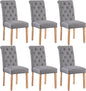 Yaheetech Dining Chairs Set of 6 Fabric Upholstered Dining Room Chairs with Button Tufted High Back and Solid Wood Legs for Kitchen/Living Room/Restaurant, Modern Style, Dark Gray