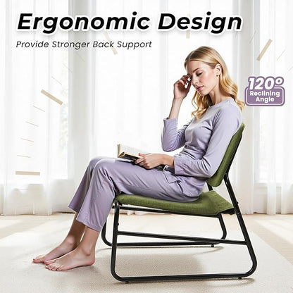 DAICO Modern Accent Chair Comfy Living Room Chair Armless Sling Accent Chairs Upholstered Side Sitting Chairs with Metal Frame for Office Reception Reading Bedroom Waiting Room, Green
