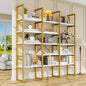 Semoic Large Bookshelf 5 Tiers, Triple Wide Geometric Bookcase, 71 Inches Tall Industrial Book Shelves Etagere Book Case, Sturdy Metal Frame, Freestanding Display Shelving Unit (Gold and White)