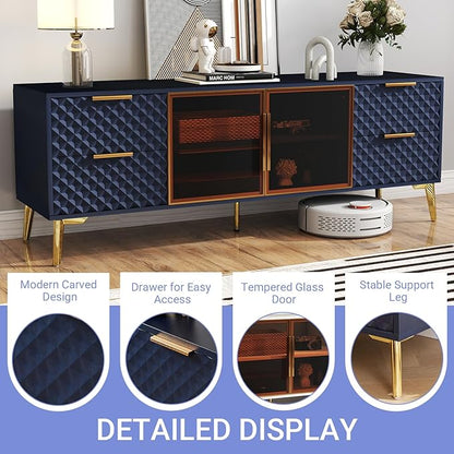 Rovibek 59" Modern TV Stand, Entertainment Center TV Console with Storage Drawers and Open Shelves, Media Console for Living Rooms and Bedrooms