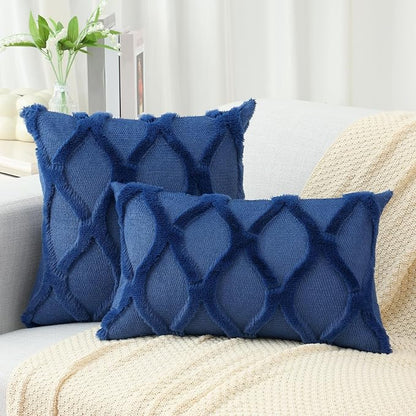 decorUhome Throw Pillow Covers 18x18 Inch Set of 2, Soft Plush Faux Fur Wool Dark Blue Couch Pillow Covers, Decorative Neutral Pillow Cases for Bed Sofa Living Room Home Decor