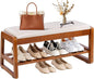 Shoe Bench Storage Rubberwood with Leather Cushion 31.5", Waterproof Easy to Clean 550LBS Organizer Shoe Rack for Entryway, Hallway, Mudroom, Front Door