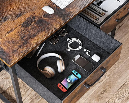 Casaottima 32 Inch Small Office Computer Desk with 2 Drawers & Headphone Hook - Compact Writing Desk for Home Office, Study or Work, Modern Space-Saving Design for Small Spaces, Pure Vintage