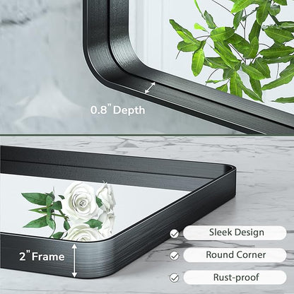 TokeShimi 40 x 30 Inch Wall Mirror for Bathroom Black Metal Frame Decorative Rectangular Wall Mounted Home Decor Corner Hangs Farmhouse Mirror (Horizontal/Vertical)